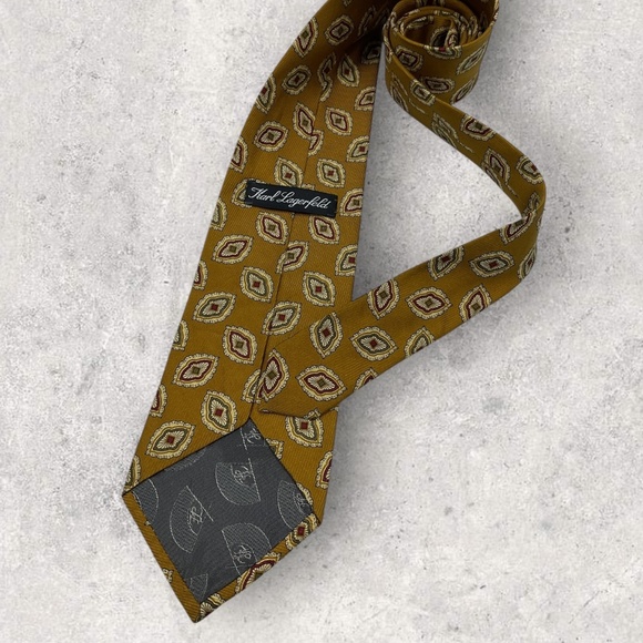 KARL LAGERFELD Brown/Beige Geometric Art Silk LUXURY Tie ITALY - Picture 2 of 5